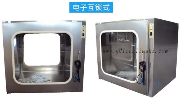 電子互鎖傳遞窗內(nèi)部采用集成電路，電磁鎖， 控制面板，指示燈等實(shí)現(xiàn)連鎖